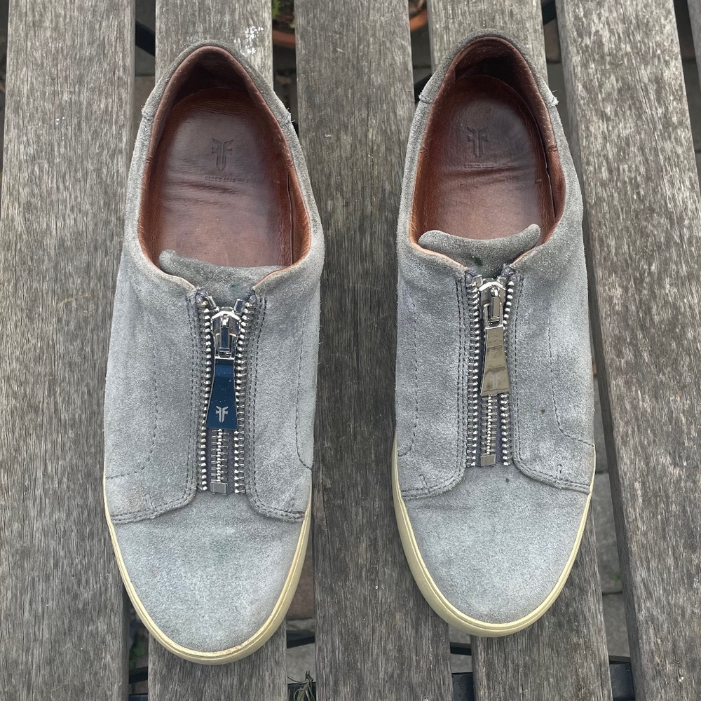FRYE Gray Suede Zip Low Platform Sneaker